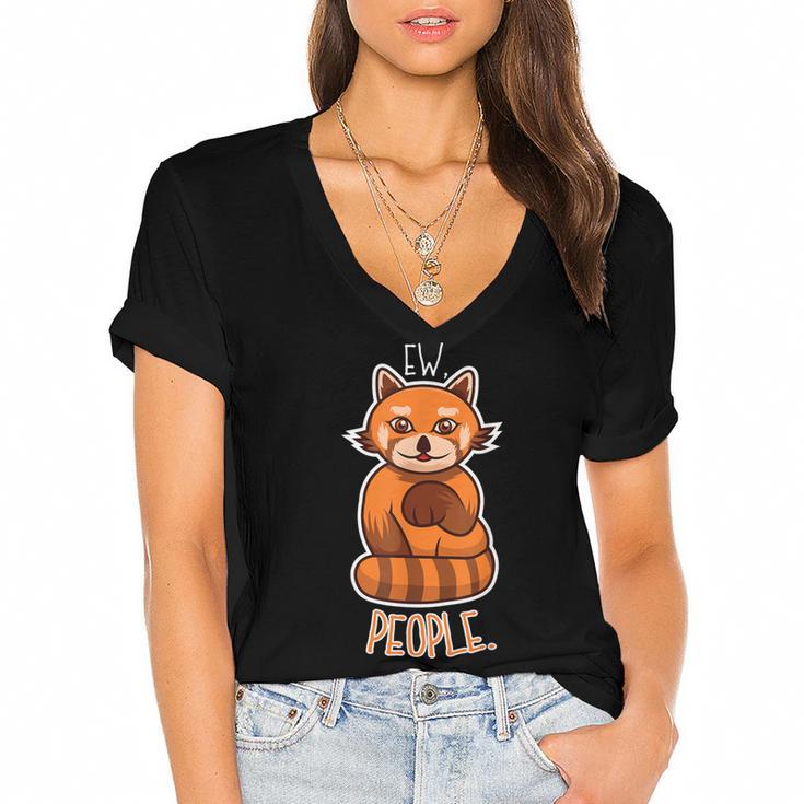 Red Panda Introvert For Red Pandas Fan Women's Jersey Short Sleeve Deep V-Neck Tshirt