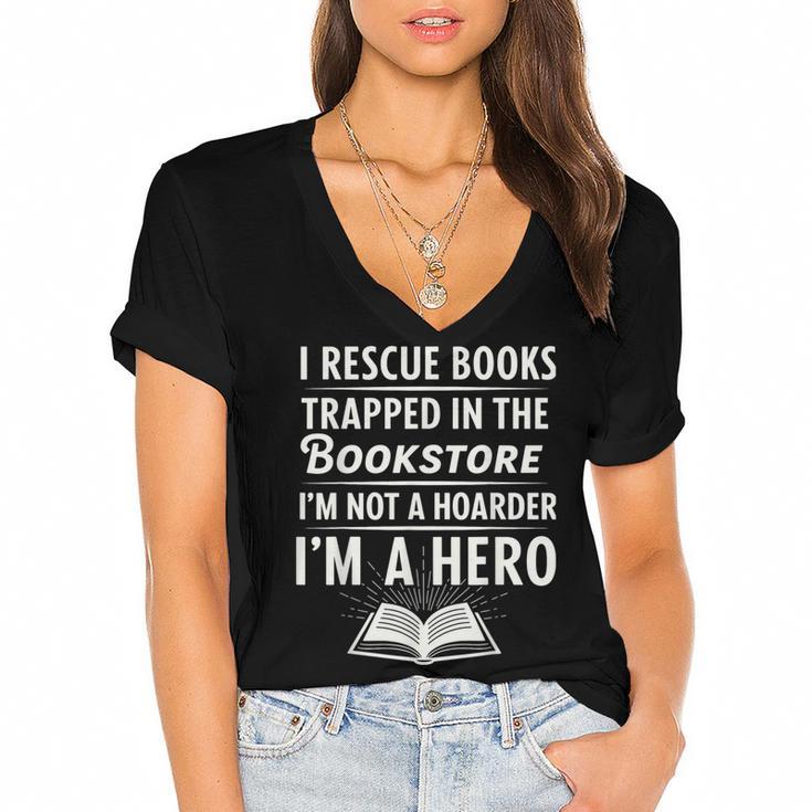 I Rescue Books Trapped In The Bookstore I’m Not A Hoarder Women's Jersey Short Sleeve Deep V-Neck Tshirt				