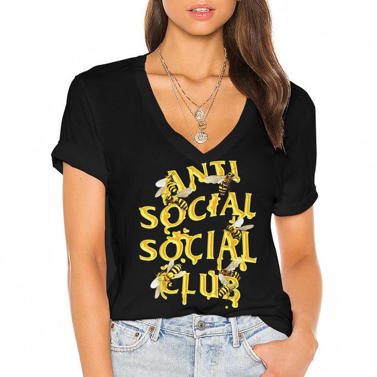 Retro Anti Social Club Bees Introvert Women Men Women's Jersey Short Sleeve Deep V-Neck Tshirt				