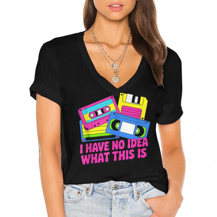 Retro Cassette Vintage 80s Nostalgia Women's Jersey Short Sleeve Deep V-Neck Tshirt