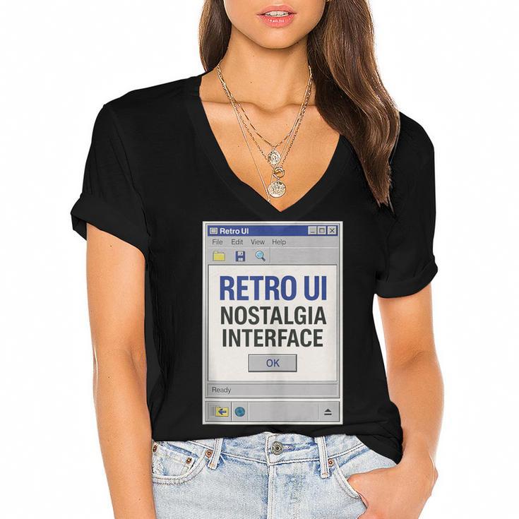 Retro Computer Dialog Box 90s Desktop Interface Nostalgia Women's Jersey Short Sleeve Deep V-Neck Tshirt