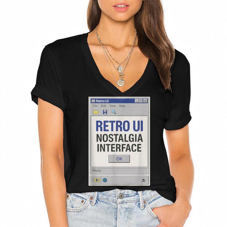 Retro Computer Dialog Box 90s Desktop Interface Nostalgia Women's Jersey Short Sleeve Deep V-Neck Tshirt				