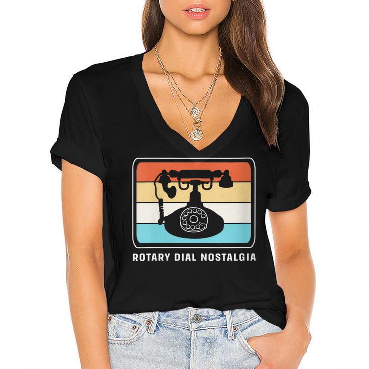 Retro Rotary Dial Nostalgia Dial Phone Women's Jersey Short Sleeve Deep V-Neck Tshirt				