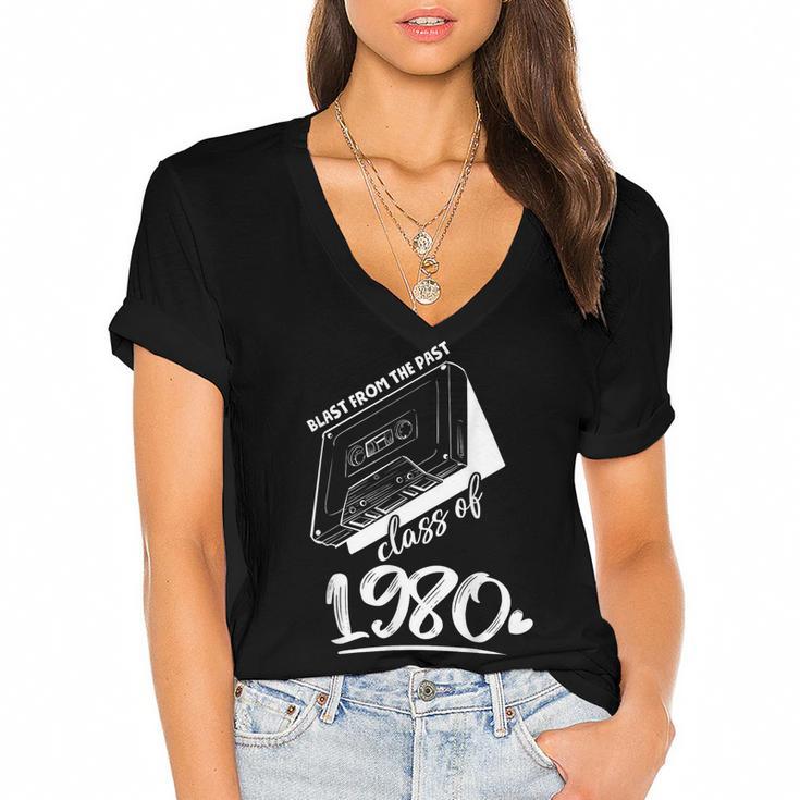 Reunion Class Of 1980 School Graduation Blast From The Past Women's Jersey Short Sleeve Deep V-Neck Tshirt				
