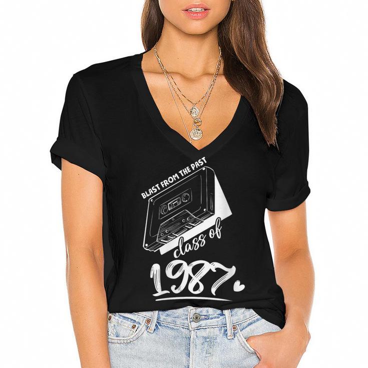 Reunion Class Of 1987 School Graduation Blast From The Past Women's Jersey Short Sleeve Deep V-Neck Tshirt				