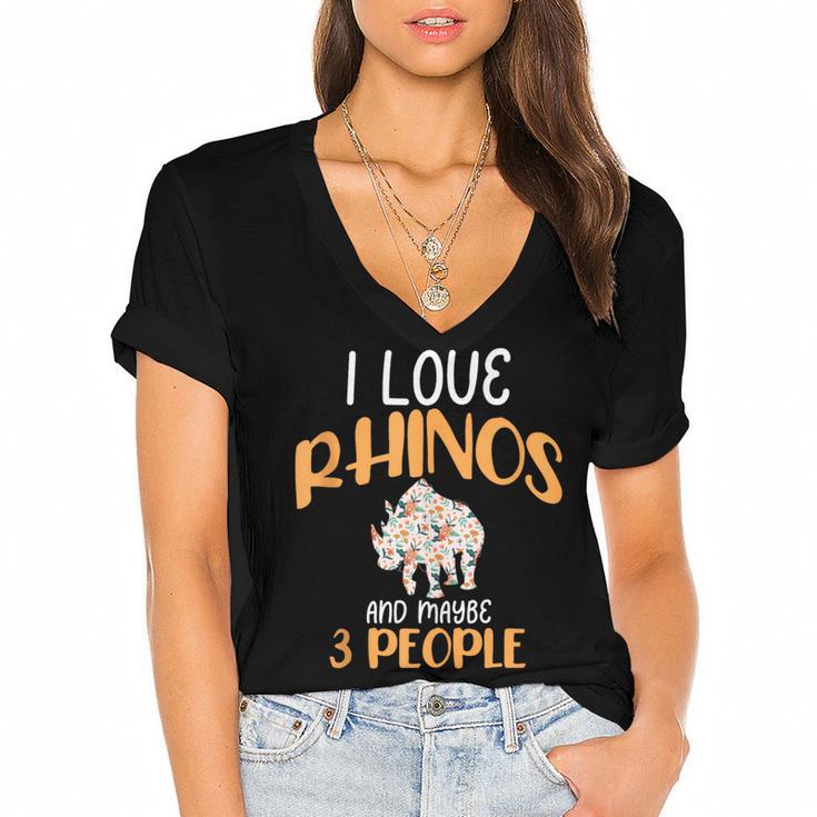 I Like Rhinos And Maybe 3 People Introvert Animal Women's Jersey Short Sleeve Deep V-Neck Tshirt