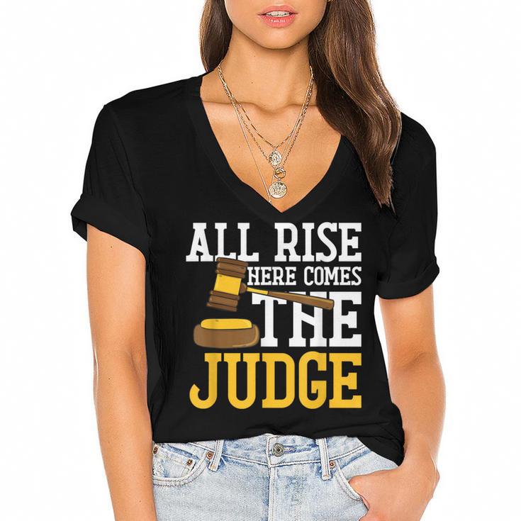 All Rise Here Comes The Judge Lawyer Graduation Quote Women's Jersey Short Sleeve Deep V-Neck Tshirt
