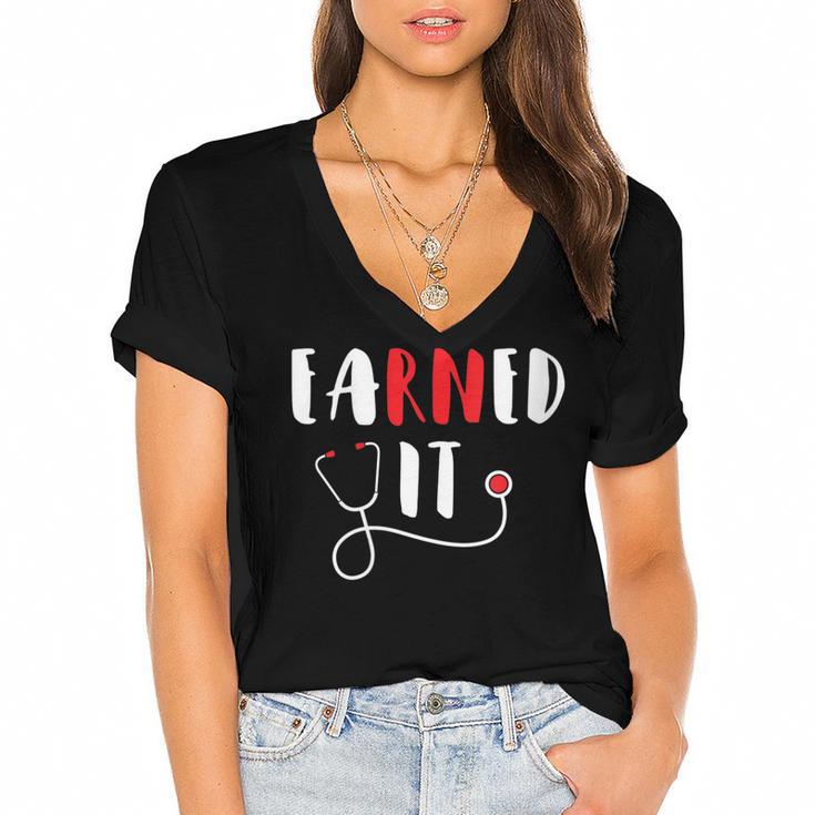 RN Nursing Student Graduation EaRNed It Women's Jersey Short Sleeve Deep V-Neck Tshirt				