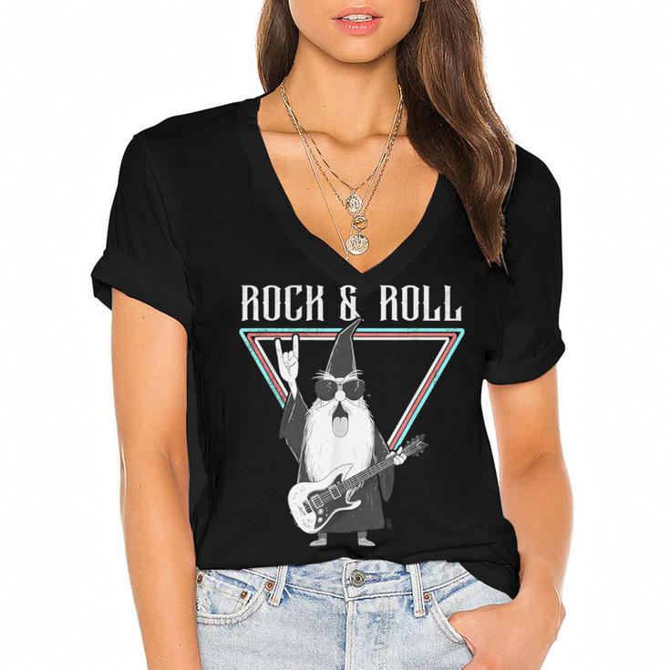 Rock & Roll Wizard Music Nostalgia Women's Jersey Short Sleeve Deep V-Neck Tshirt				
