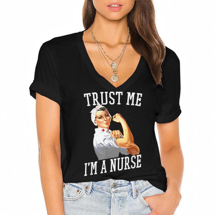 Rosie Riveter Nurse Shirt Nurse Graduation Shirt Women's Jersey Short Sleeve Deep V-Neck Tshirt				