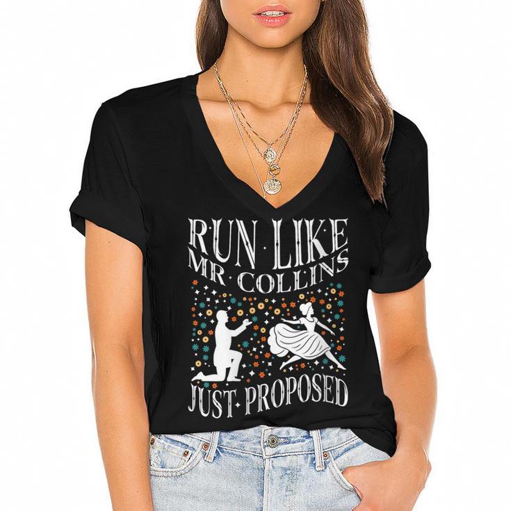 Run Like Mr Collins Just Proposed Vintage Book Quote Women's Jersey Short Sleeve Deep V-Neck Tshirt				