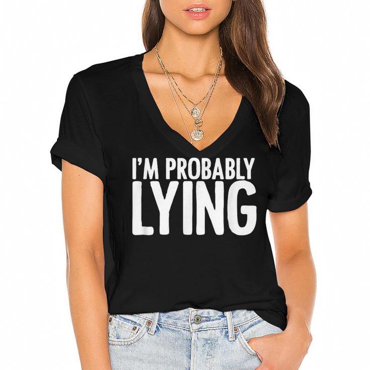 Sarcasm Humor Sassy Quote For Introvert People Women's Jersey Short Sleeve Deep V-Neck Tshirt