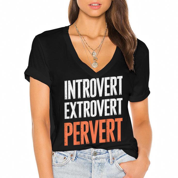 Sarcastic Introvert Extrover Pervert Women's Jersey Short Sleeve Deep V-Neck Tshirt