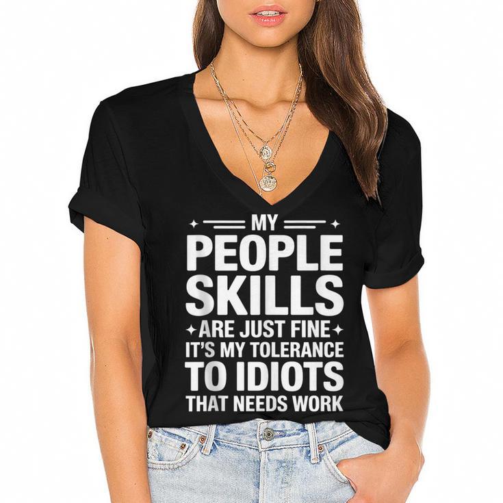 Sarcastic Saying Humor Introvert Workplace Attitude Women's Jersey Short Sleeve Deep V-Neck Tshirt