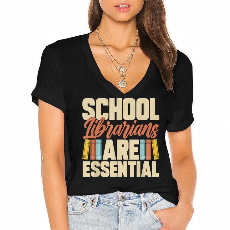 School Librarians Are Essential Library Book Lover Librarian Women's Jersey Short Sleeve Deep V-Neck Tshirt