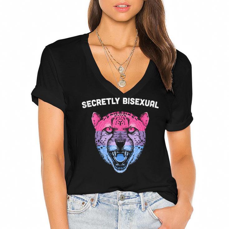 Secretly Bisexual Bi Introvert Bi Pride Antisocial LGBTQ Women's Jersey Short Sleeve Deep V-Neck Tshirt