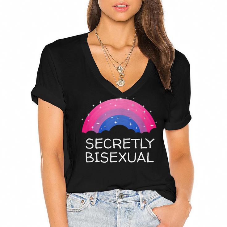 Secretly Bisexual Bi Introvert Bi Pride Antisocial LGBTQ Women's Jersey Short Sleeve Deep V-Neck Tshirt				