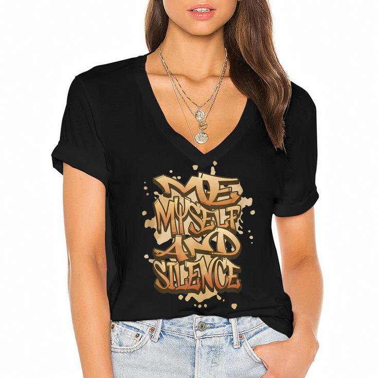 Self Care Introvert Relaxation Me Myself And Silence Retro Women's Jersey Short Sleeve Deep V-Neck Tshirt