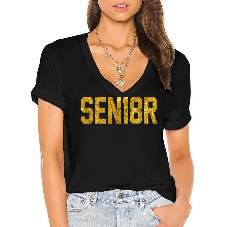 SEN18R Senior 2018 High School Graduation Party  T-Shirt Women's Jersey Short Sleeve Deep V-Neck Tshirt				