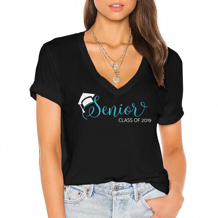 Senior 2019 Shirt Graduation High School College Tee Women's Jersey Short Sleeve Deep V-Neck Tshirt				