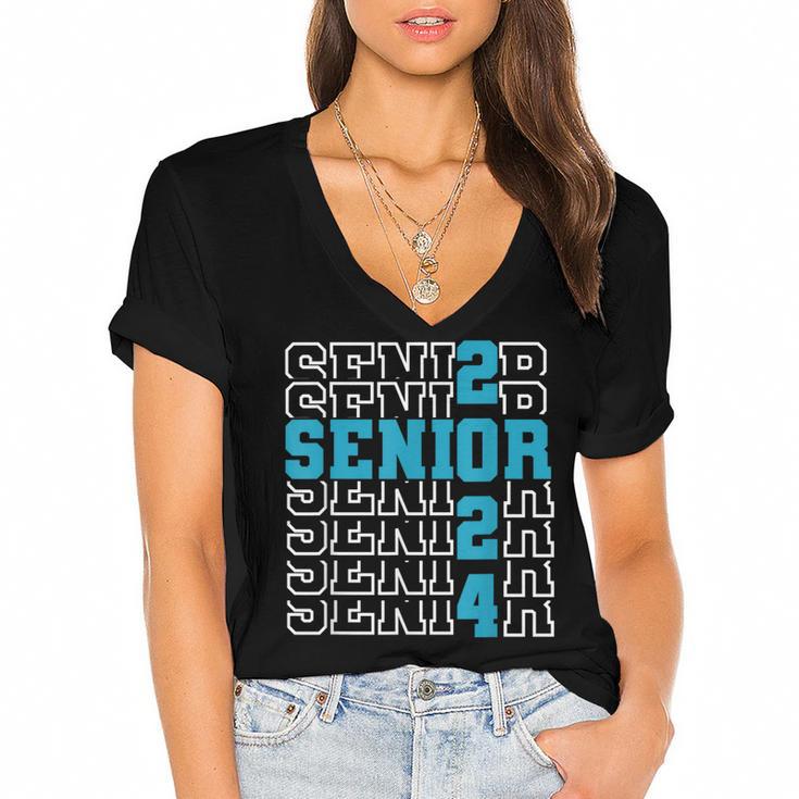 Senior 2024 Graduation Class Of 2024 Senior Boys Girls Women's Jersey Short Sleeve Deep V-Neck Tshirt				