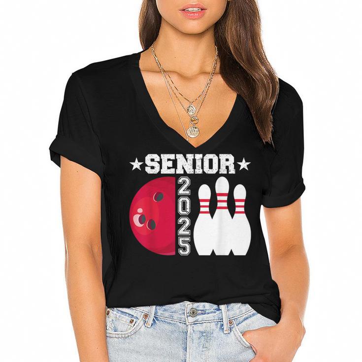 Senior 2025 Bowling Player Class Of 2025 Graduation Seniors Women's Jersey Short Sleeve Deep V-Neck Tshirt				