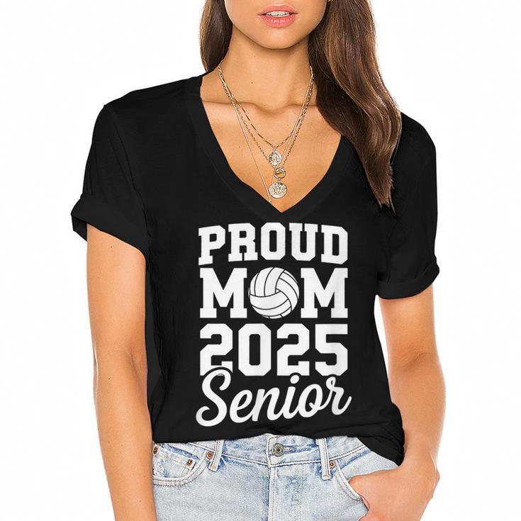 Senior 2025 Volleyball Mom High School Graduation Outfit Fun Women's Jersey Short Sleeve Deep V-Neck Tshirt				
