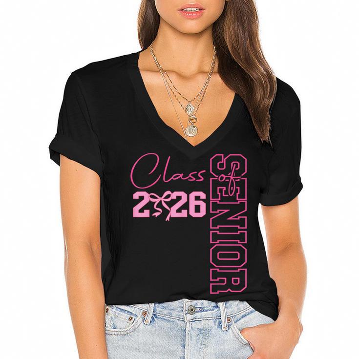 Senior 2026 Class Of 2026 Coquette Bow Graduation 2026 Women's Jersey Short Sleeve Deep V-Neck Tshirt				