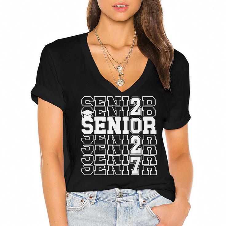 Senior 2027 Class Of 2027 Graduation Senior Grad 2027 Women's Jersey Short Sleeve Deep V-Neck Tshirt				