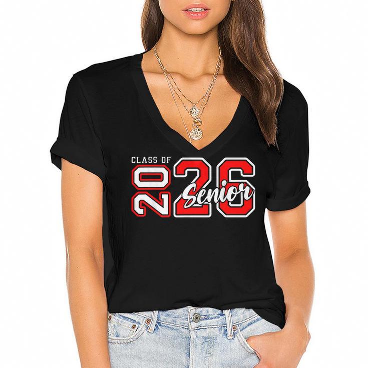 Senior Class Of 2026 Graduation Back To School Senior 26 Women's Jersey Short Sleeve Deep V-Neck Tshirt				