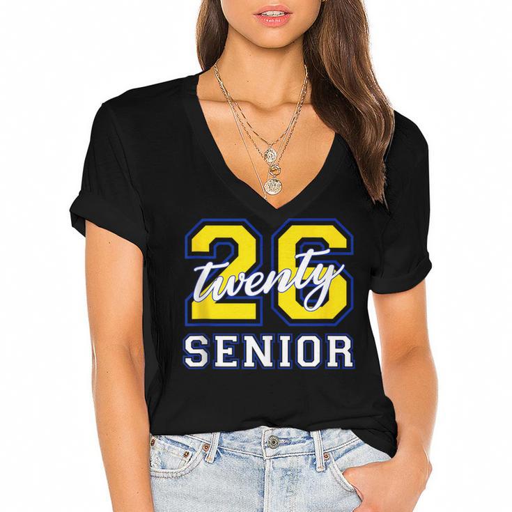 Senior Class 2026 Graduation Yellow Blue Letters Women's Jersey Short Sleeve Deep V-Neck Tshirt				