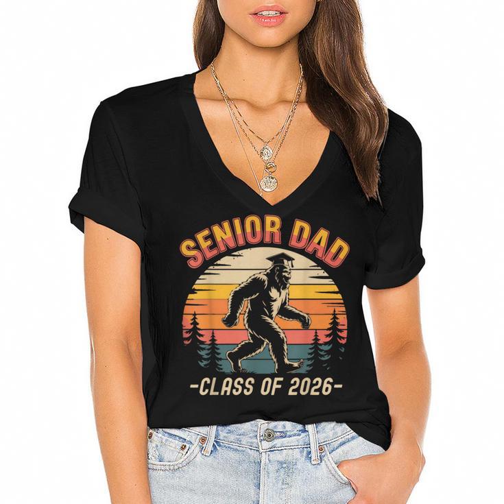 Senior Dad Class Of 2026 Bigfoot Vintage Graduation Women's Jersey Short Sleeve Deep V-Neck Tshirt				