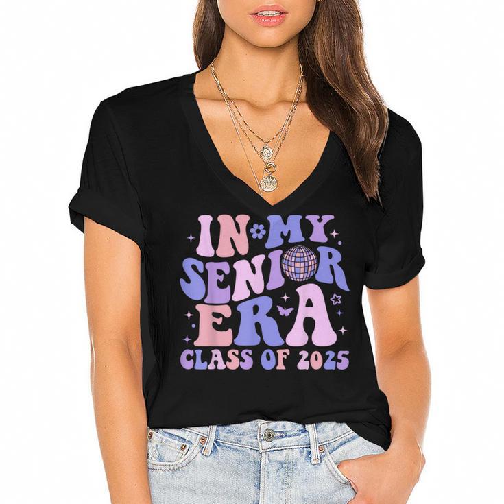 In My Senior Era Class Of 2025 Groovy Senior 2025 Graduation Women's Jersey Short Sleeve Deep V-Neck Tshirt				