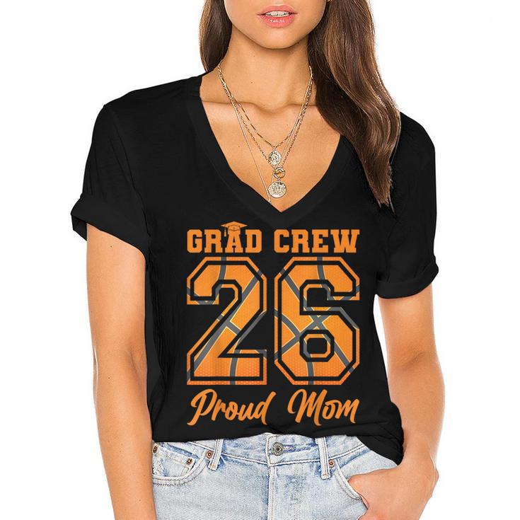 Senior Mom Class Of 2026 Basketball Mom Graduation Women's Jersey Short Sleeve Deep V-Neck Tshirt				