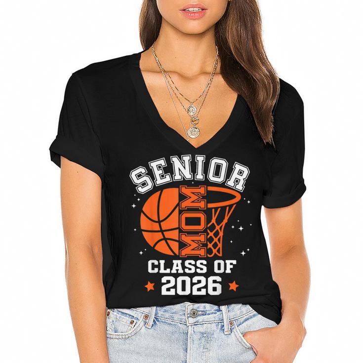 Senior Mom Class Of 2026 Basketball Graduation Women's Jersey Short Sleeve Deep V-Neck Tshirt				