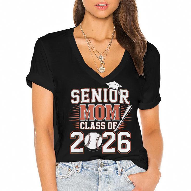 Senior Mom Class Of 2026 Graduate Baseball 2026 Graduation Women's Jersey Short Sleeve Deep V-Neck Tshirt				