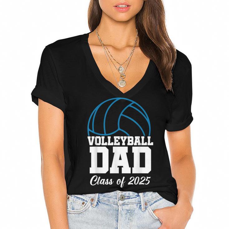 Senior Volleyball Dad Class Of 2025 Graduation Graduate Women's Jersey Short Sleeve Deep V-Neck Tshirt				