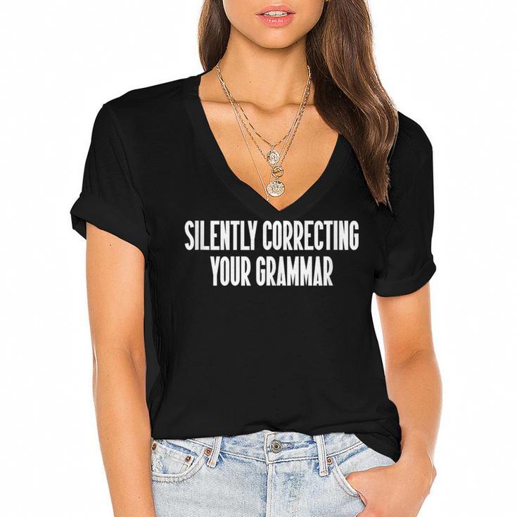 Silently Correcting Your Grammar Introvert Women's Jersey Short Sleeve Deep V-Neck Tshirt