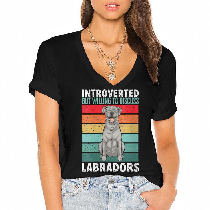 Silver Labrador Retriever Introvert Silver Lab Women's Jersey Short Sleeve Deep V-Neck Tshirt