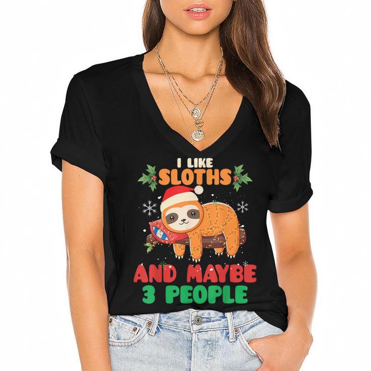 Sloth For Sloth Lover Men Women Kids Introverts Women's Jersey Short Sleeve Deep V-Neck Tshirt