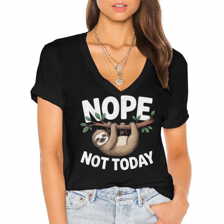 Sloth Shirts Cute Introvert Nope Not Today Sloth Women's Jersey Short Sleeve Deep V-Neck Tshirt