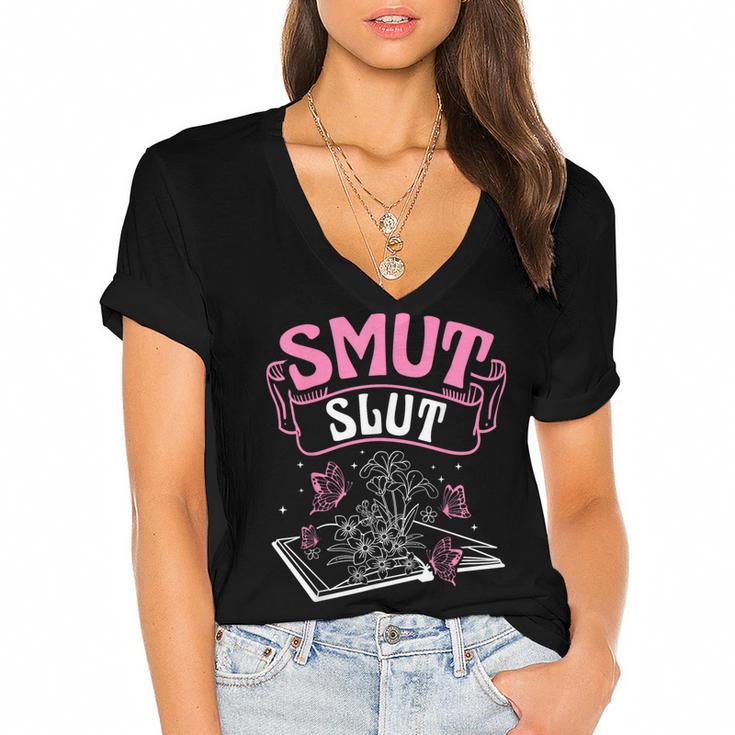 SMUT Slut Provocative Literature Book Club Book Reading Women's Jersey Short Sleeve Deep V-Neck Tshirt				
