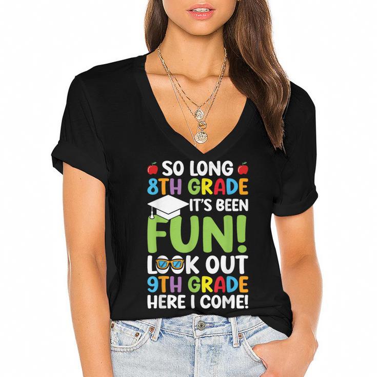 So Long 8th Grade 9th Grade Here I Come Graduation Women's Jersey Short Sleeve Deep V-Neck Tshirt				