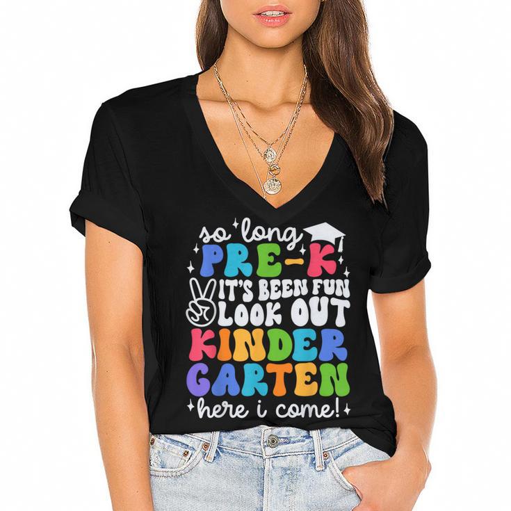 So Long Pre K Graduation Kindergarten Here I Come Kids 2024 Women's Jersey Short Sleeve Deep V-Neck Tshirt				