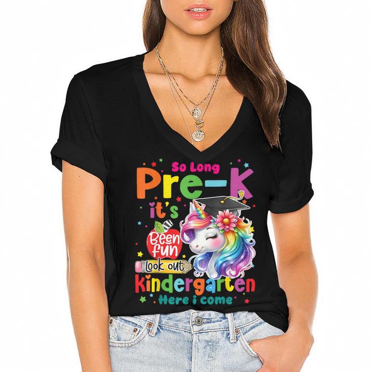So Long Prek Pre-K Graduation Graduate Unicorn Kids Girls Women's Jersey Short Sleeve Deep V-Neck Tshirt				