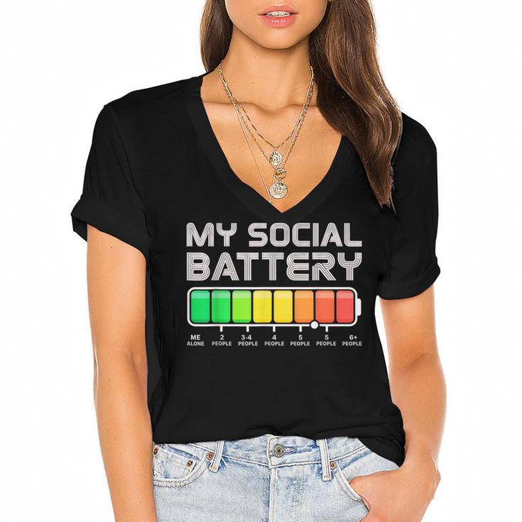 Social Battery Low Energy Antisocial Introvert Women's Jersey Short Sleeve Deep V-Neck Tshirt