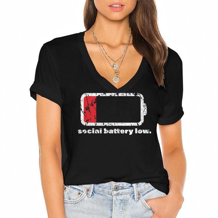 Social Battery Low Introvert Women's Jersey Short Sleeve Deep V-Neck Tshirt