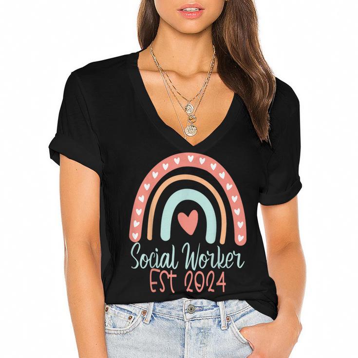 Social Worker Work MSW BSW Graduation 2024 Masters Degree Women's Jersey Short Sleeve Deep V-Neck Tshirt				