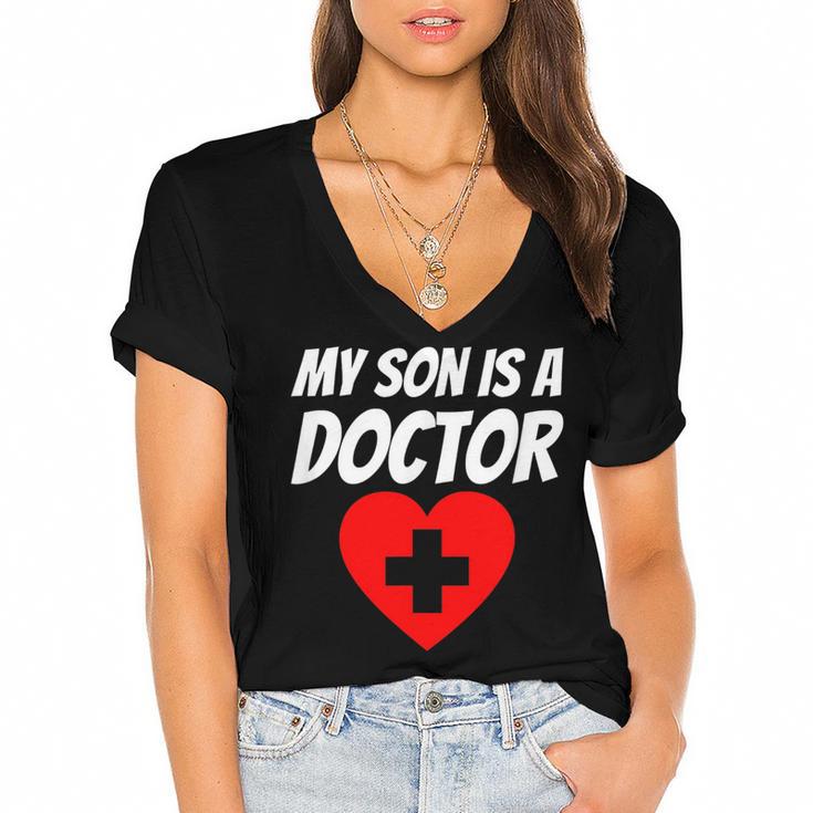 My Son Is A Doctor Shirt Proud Parents Graduation Women's Jersey Short Sleeve Deep V-Neck Tshirt				