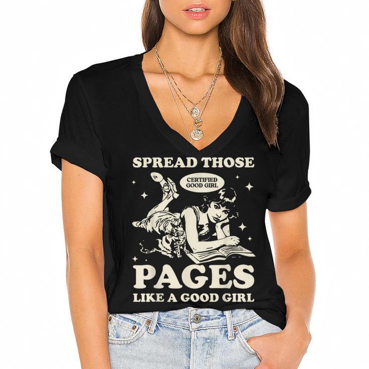 Spread Those Pages Like A Good Girl Shirt Smutty Spicy Book Women's Jersey Short Sleeve Deep V-Neck Tshirt